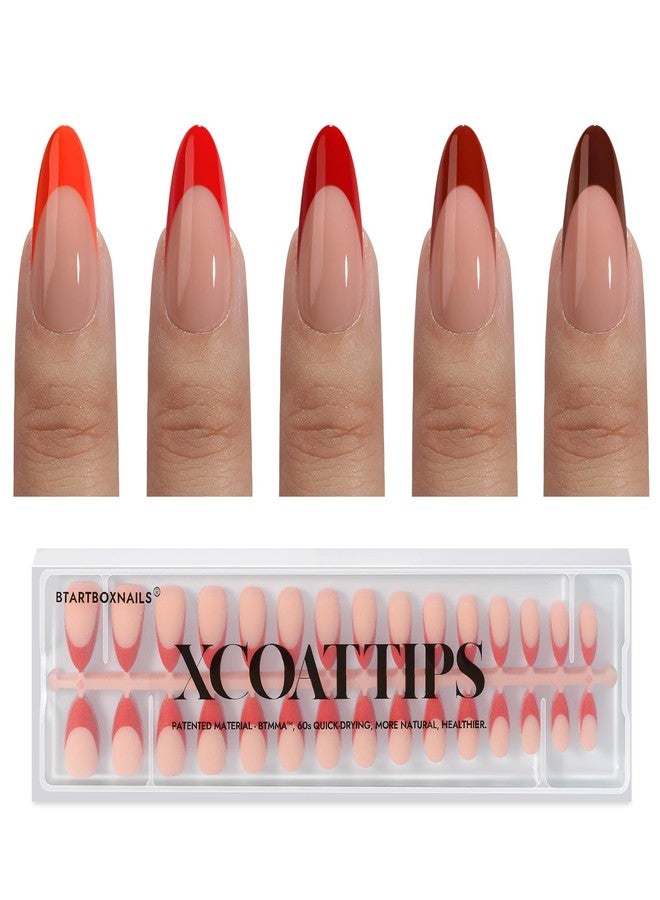 BTArtboxnails XCOATTIPS French Tip Press on Nails - Red French Tip Nails Almond, Valentines Press on Nails Medium, Soak Off Soft Gel Nail Extension 150Pcs - Image 1
